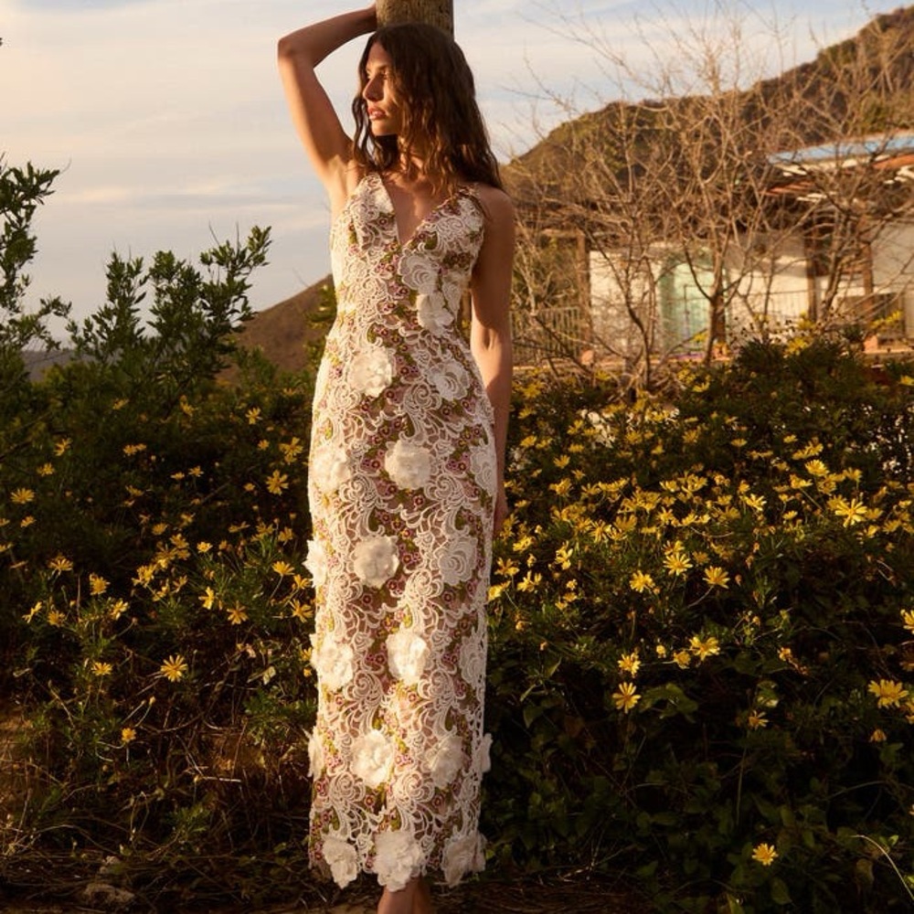 HELSI Norah Plunging Dimensional Floral Column Gown